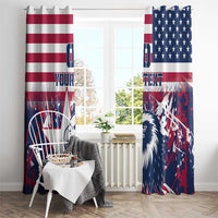 USA rugby window curtain pair with patriotic red stripes and navy star section eagle artwork