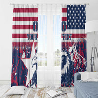USA rugby window curtain pair with eagle face, navy stars, and red-and-white stripe pattern