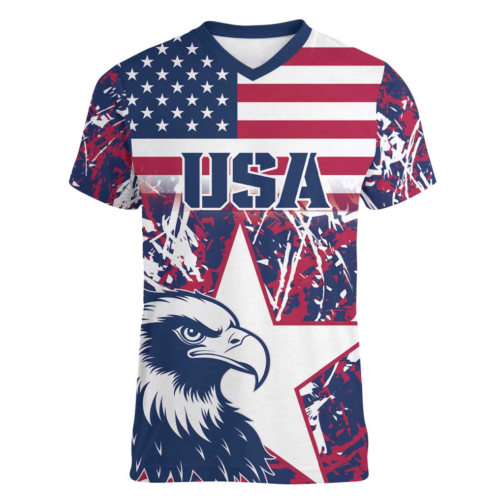 Custom USA Rugby Women V-Neck T-Shirt Pacific Go Eagles 2024