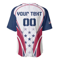 White baseball rugby jersey back with navy YOUR TEXT and 00, maroon stripes, star graphic