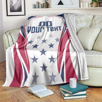 Custom USA rugby style blanket with bold red, white, and blue graphic and stars