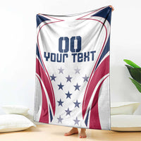 Red, white, and blue custom blanket featuring star panel and curved flag-style lines
