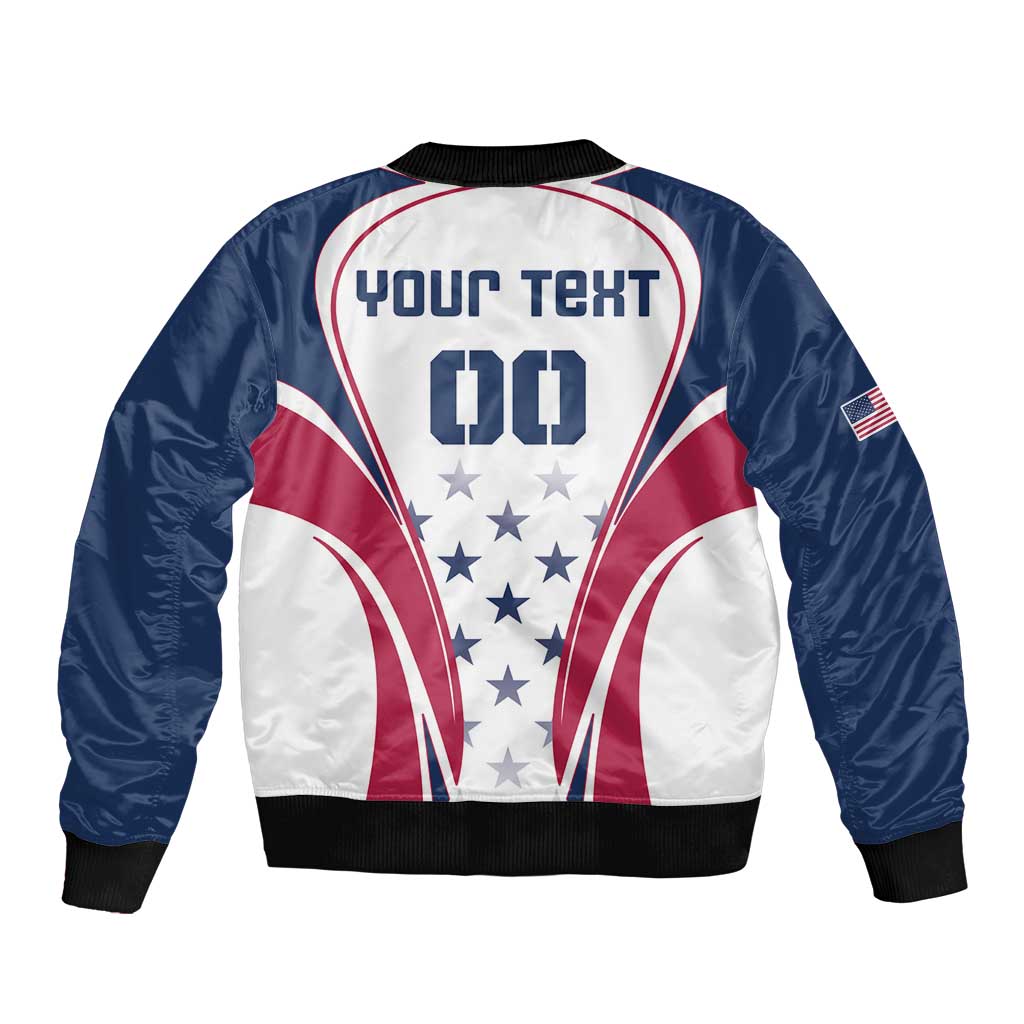 Unisex USA rugby bomber jacket back print 'YOUR TEXT' with black ribbed trim