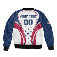 Unisex USA rugby bomber jacket back print 'YOUR TEXT' with black ribbed trim