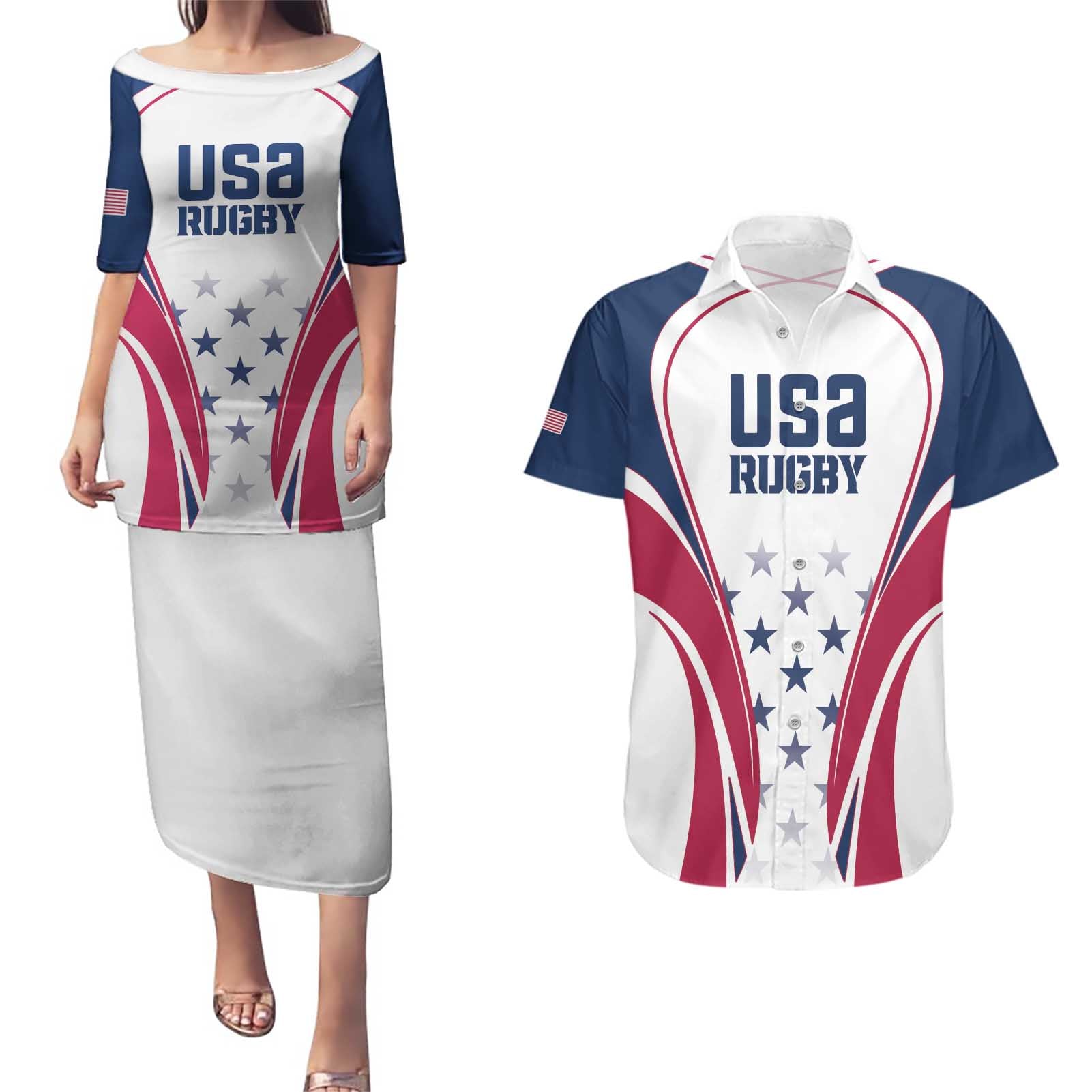 Custom USA Rugby Couples Matching Puletasi and Hawaiian Shirt Simple Style - Wonder Print Shop