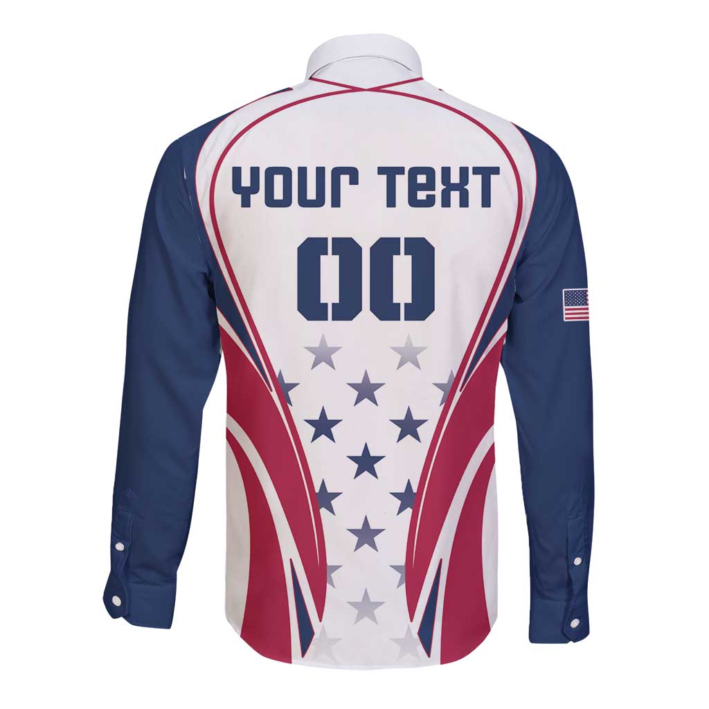 Back view long-sleeve rugby button shirt with 'YOUR TEXT' and star panel graphic