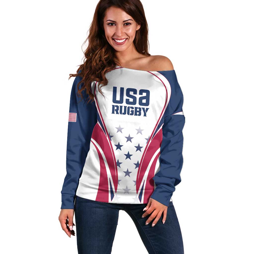 Custom USA Rugby Off Shoulder Sweater Simple Style - Wonder Print Shop