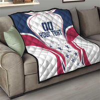 Rugby quilt folded on a living room sofa, white-blue stars and maroon-and-navy heart