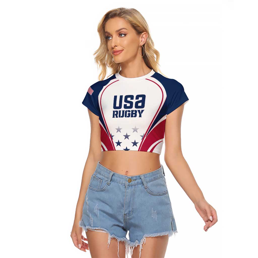 Custom USA Rugby Raglan Cropped T Shirt Simple Style