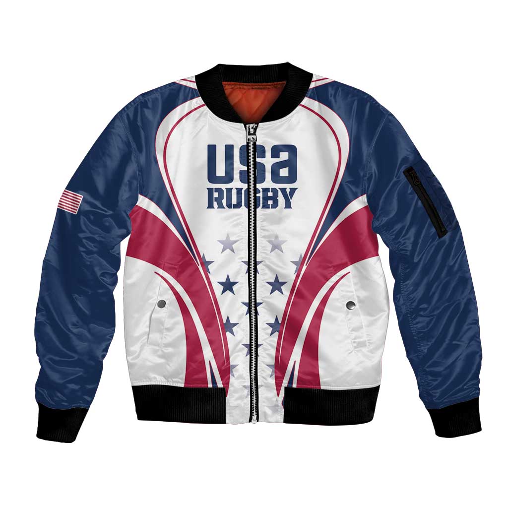 Custom USA Rugby Sleeve Zip Bomber Jacket Simple Style