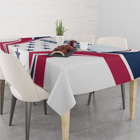 White tablecloth with navy star and red-white stripe pattern