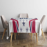 White tablecloth with star burst and red navy side stripes