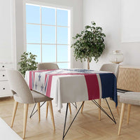 White tablecloth with patriotic star and red/navy stripe rugby print