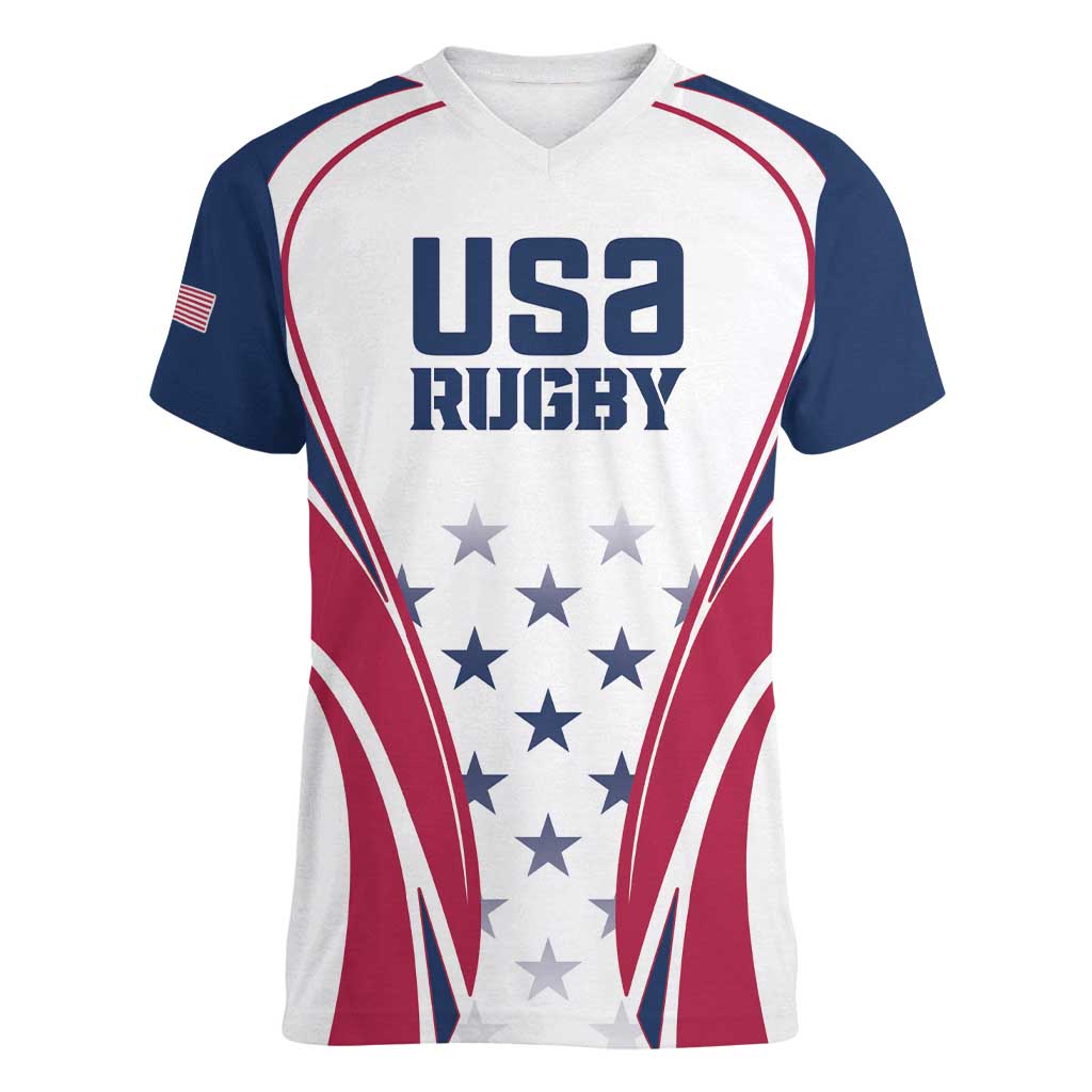 Custom USA Rugby Women V-Neck T-Shirt Simple Style