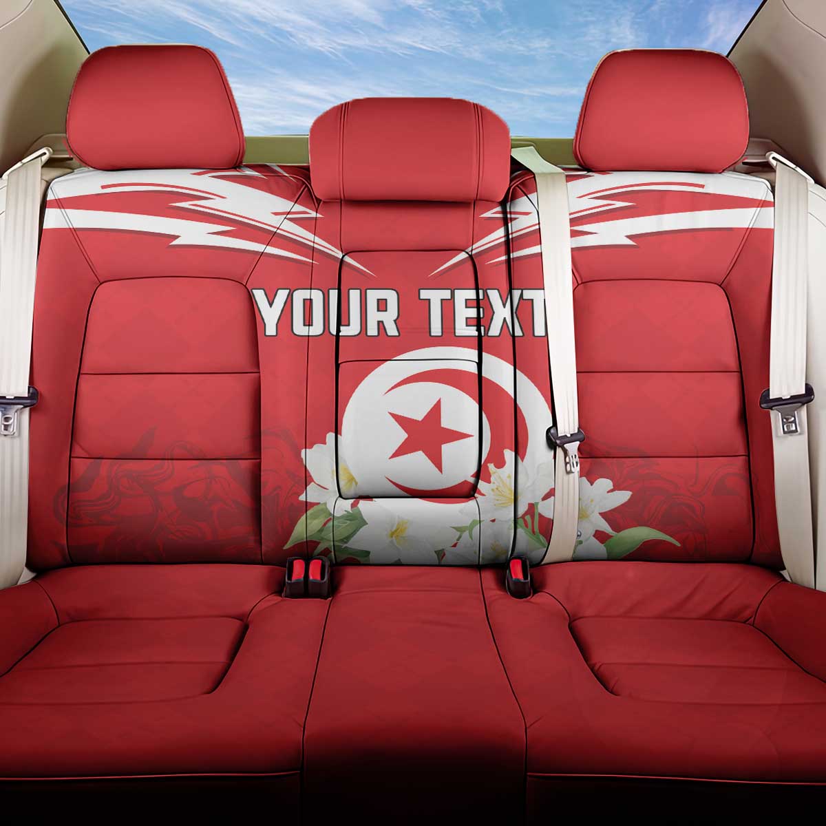 Personalized Tunisia Back Car Seat Cover Jasmine Flower and Emblem