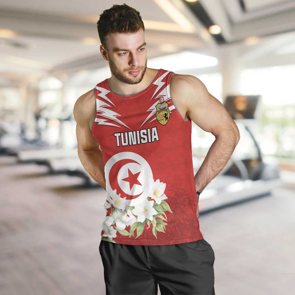 Personalized Tunisia Men Tank Top Jasmine Flower and Emblem - Wonder Print Shop