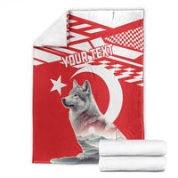 Red personalized wolf and Turkey flag style blanket with folded white stack