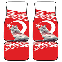 Red car mats with wolf and Turkey graphic, personalized text, front and rear set of 4