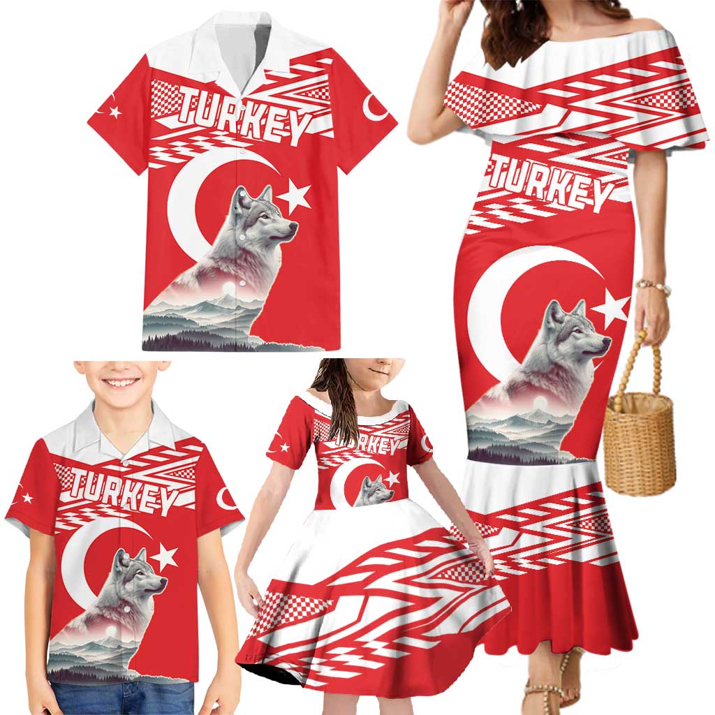 Personalized Gray Wolf Turkey Family Matching Mermaid Dress and Hawaiian Shirt Turkish Mountain - Wonder Print Shop