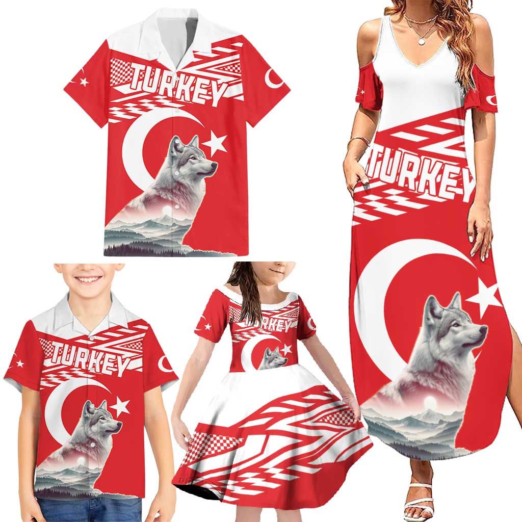 Personalized Gray Wolf Turkey Family Matching Summer Maxi Dress and Hawaiian Shirt Turkish Mountain - Wonder Print Shop