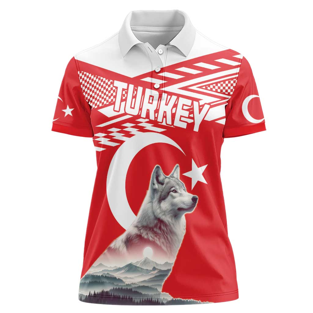 Personalized Gray Wolf Turkey Women Polo Shirt Turkish Mountain - Wonder Print Shop