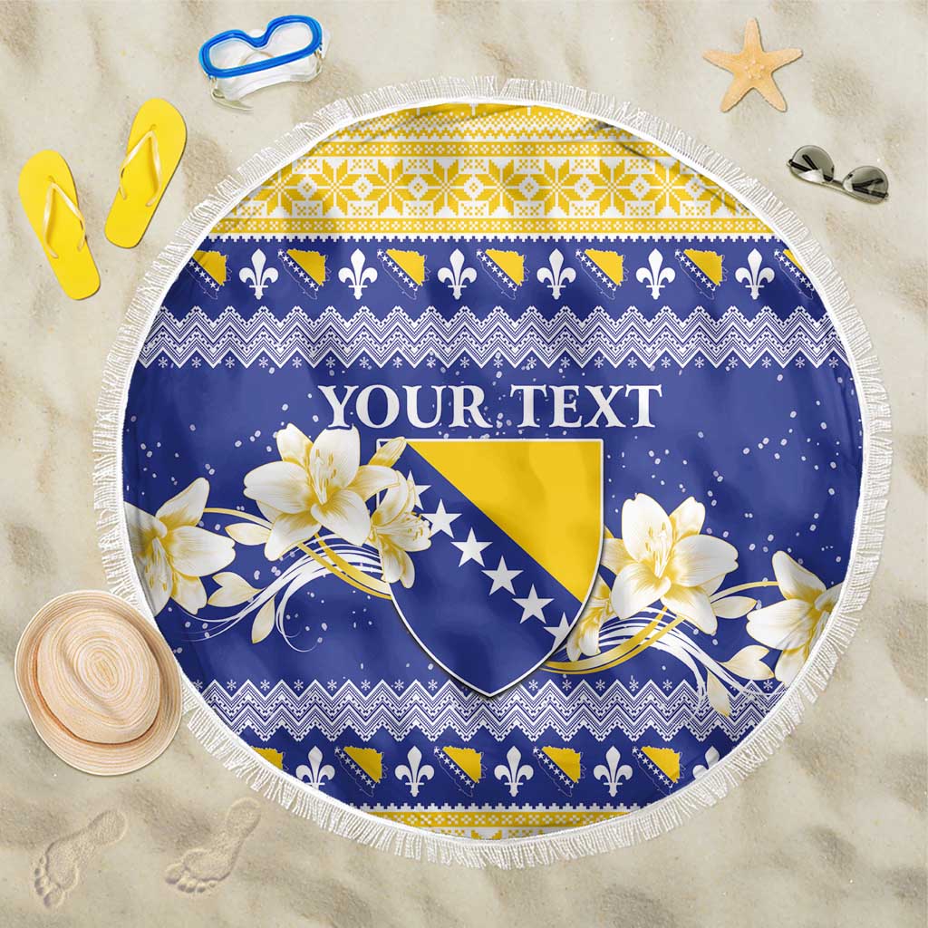 Personalized Bosnia and Herzegovina Christmas Beach Blanket Coat Of Arms Srecan Bozic - Wonder Print Shop