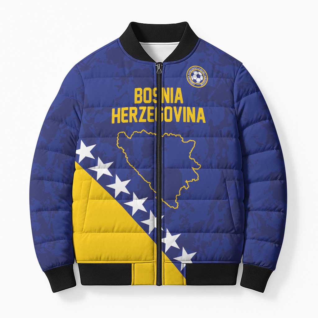Custom Bosnia and Herzegovina Football Bomber Puffer Jacket Go Champion Sporty Style - Wonder Print Shop