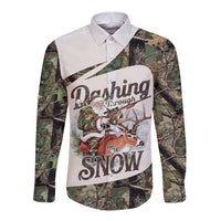Santa Deer Hunting Christmas Long Sleeve Button Shirt Hunting Camouflage Patterns - Wonder Print Shop