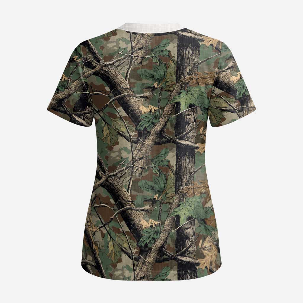Santa Deer Hunting Christmas Scrub Top Hunting Camouflage Patterns - Wonder Print Shop