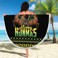 Merry Hunmas Beach Blanket Hunter Deer Santa Hat - Wonder Print Shop
