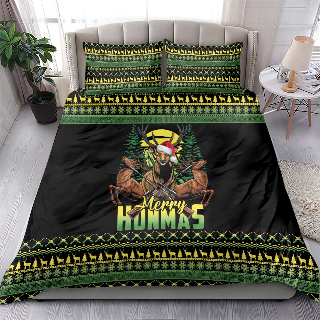 Merry Hunmas Bedding Set Hunter Deer Santa Hat - Wonder Print Shop