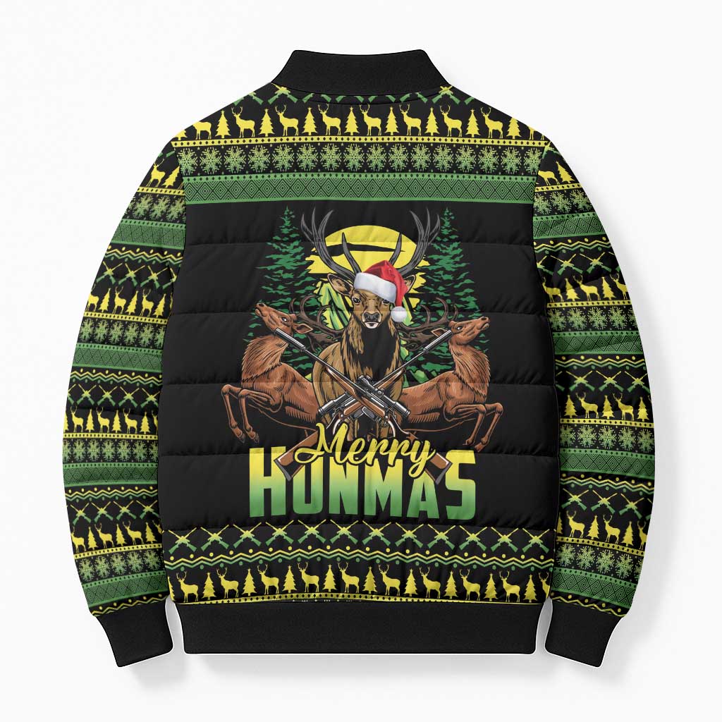 Merry Hunmas Bomber Puffer Jacket Hunter Deer Santa Hat - Wonder Print Shop