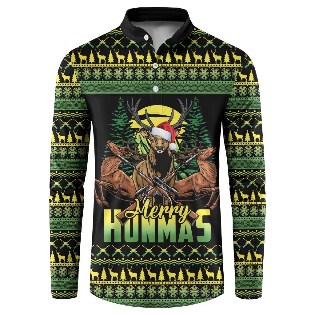 Merry Hunmas Button Sweatshirt Hunter Deer Santa Hat - Wonder Print Shop