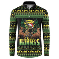 Merry Hunmas Button Sweatshirt Hunter Deer Santa Hat - Wonder Print Shop