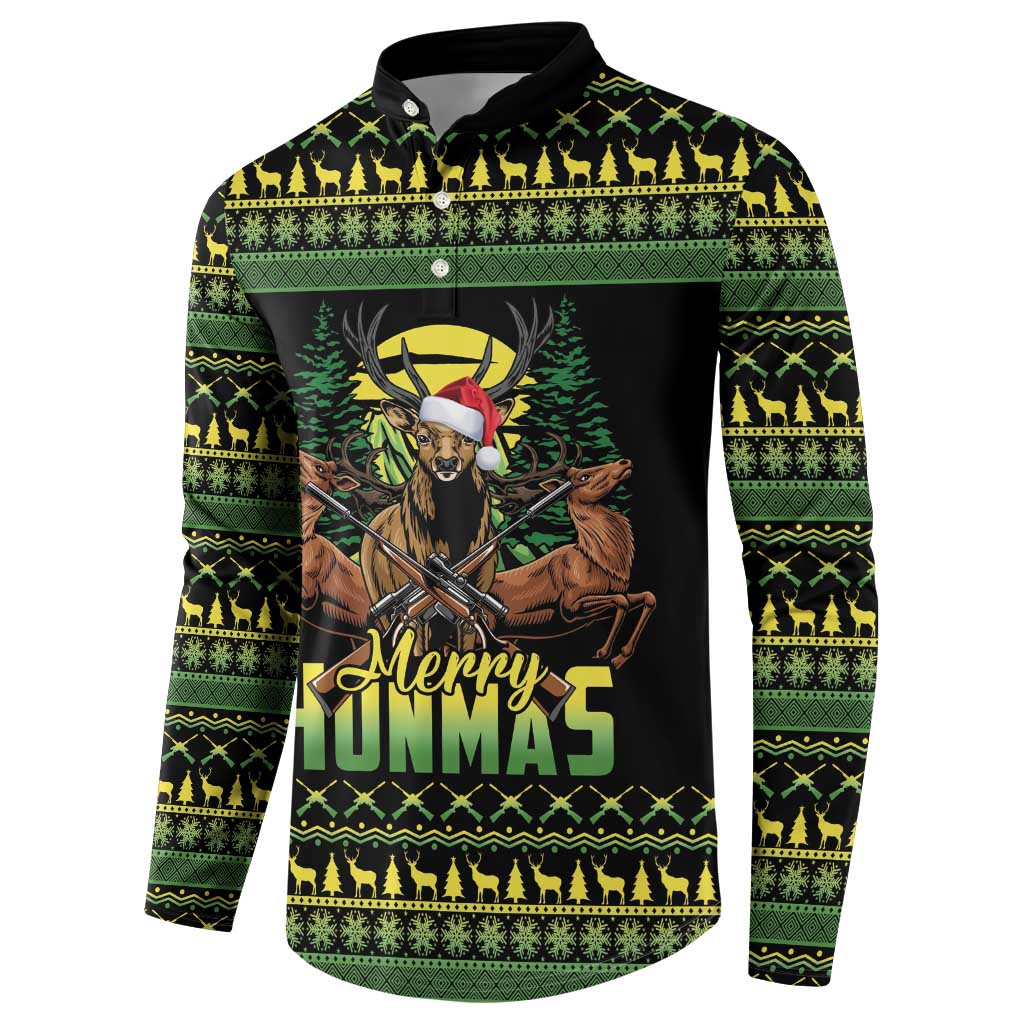 Merry Hunmas Button Sweatshirt Hunter Deer Santa Hat - Wonder Print Shop