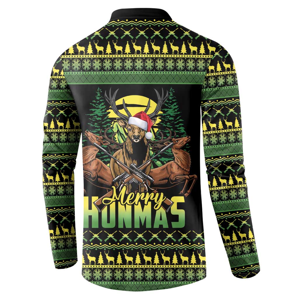 Merry Hunmas Button Sweatshirt Hunter Deer Santa Hat - Wonder Print Shop