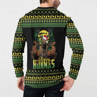 Merry Hunmas Button Sweatshirt Hunter Deer Santa Hat - Wonder Print Shop