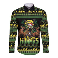 Merry Hunmas Long Sleeve Button Shirt Hunter Deer Santa Hat - Wonder Print Shop