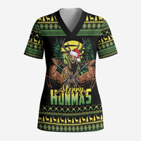 Merry Hunmas Scrub Top Hunter Deer Santa Hat - Wonder Print Shop
