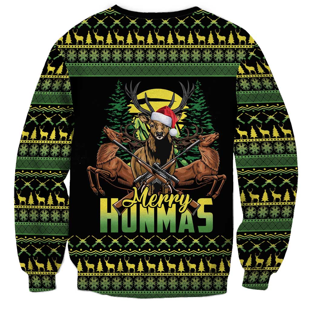 Merry Hunmas Sweatshirt Hunter Deer Santa Hat - Wonder Print Shop