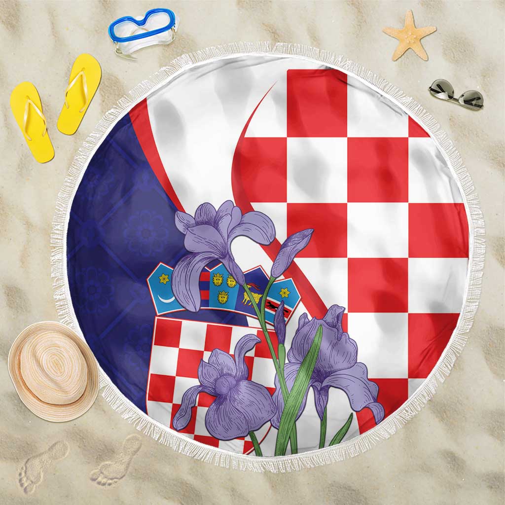 Croatia Hrvatska Checkerboard Beach Blanket Coat Of Arms With Iris Croatica