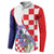 Croatia Hrvatska Checkerboard Button Sweatshirt Coat Of Arms With Iris Croatica