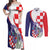 Croatia Hrvatska Checkerboard Couples Matching Off Shoulder Maxi Dress and Long Sleeve Button Shirt Coat Of Arms With Iris Croatica