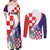 Croatia Hrvatska Checkerboard Couples Matching Off Shoulder Maxi Dress and Long Sleeve Button Shirt Coat Of Arms With Iris Croatica