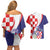 Croatia Hrvatska Checkerboard Couples Matching Off Shoulder Short Dress and Hawaiian Shirt Coat Of Arms With Iris Croatica