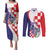 Croatia Hrvatska Checkerboard Couples Matching Puletasi and Long Sleeve Button Shirt Coat Of Arms With Iris Croatica