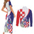 Croatia Hrvatska Checkerboard Couples Matching Short Sleeve Bodycon Dress and Long Sleeve Button Shirt Coat Of Arms With Iris Croatica