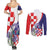 Croatia Hrvatska Checkerboard Couples Matching Summer Maxi Dress and Long Sleeve Button Shirt Coat Of Arms With Iris Croatica