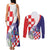 Croatia Hrvatska Checkerboard Couples Matching Tank Maxi Dress and Long Sleeve Button Shirt Coat Of Arms With Iris Croatica