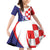 Croatia Hrvatska Checkerboard Family Matching Off Shoulder Short Dress and Hawaiian Shirt Coat Of Arms With Iris Croatica